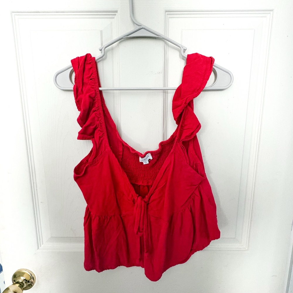 La Hearts Vibrant Red Ruffle Blouse